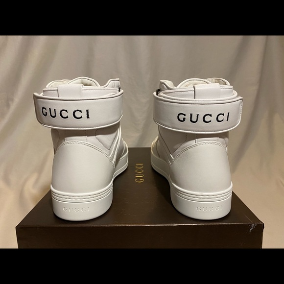 NEW $950 GUCCI CLASSIC WHITE BLACK HIGH TOP SHOES - Picture 6 of 7